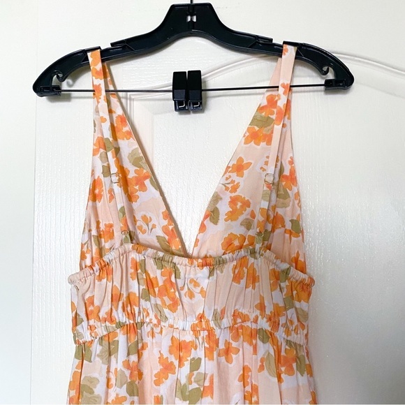 Peony Dress Vacation Cotton Floral Lightweight Summer Maxi Pastel Orange M EUC - Picture 6 of 6